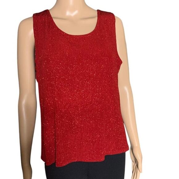 Coldwater Creek Women's M/L Two Piece Jacket & Tank Red Sequin Holiday Glitter - Picture 9 of 14